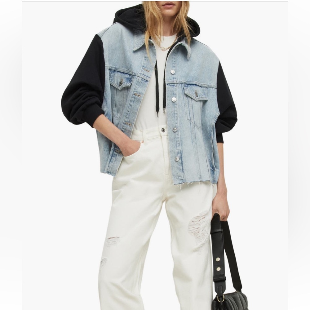AllSanit hooded mixed media denim trucker jacket